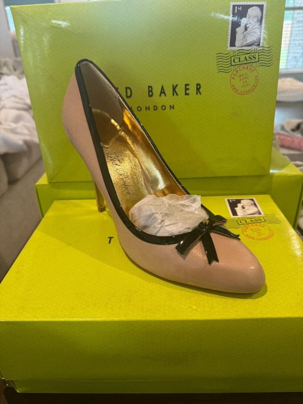Ted Baker Maery Nude Black Bow Designer Pumps Size 7.5/10